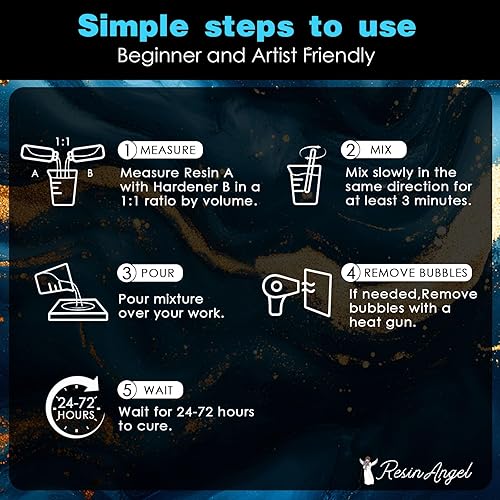 Miniatura 5 de ResinAngel Kit de resina epoxi de 2 galones con bomba, relación de mezcla 11, sin burbujas y resistente a los rayos UV, resina transparente para