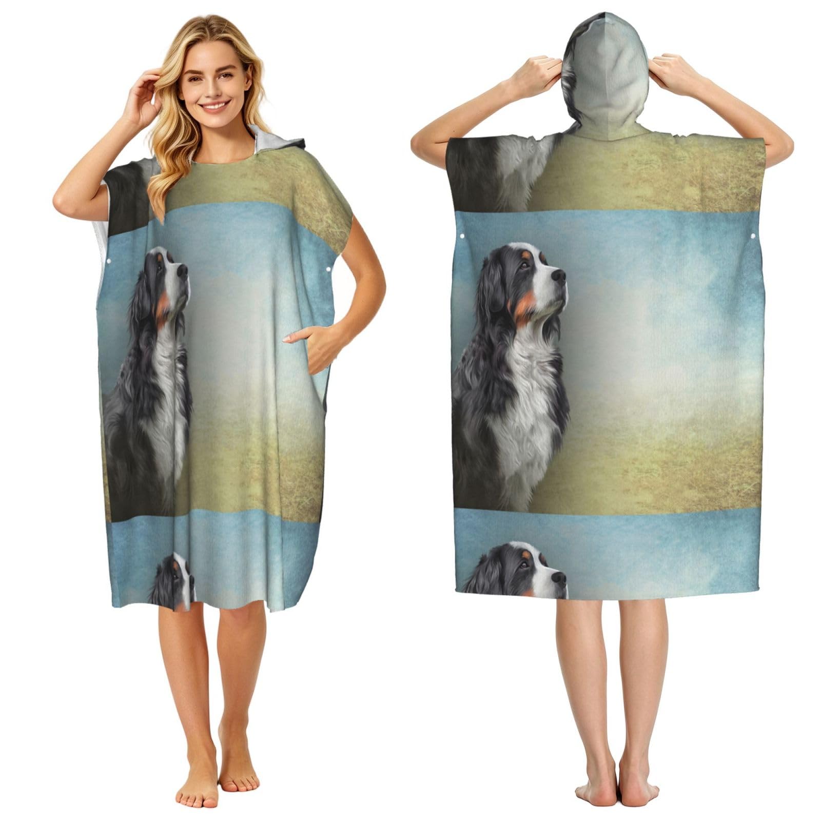 Poadnly Bernese Mountain Dog, Adult Hooded Beach Towel 90 x 110 cm,Changing Bath Robe, Surf Poncho Towel For Women Men