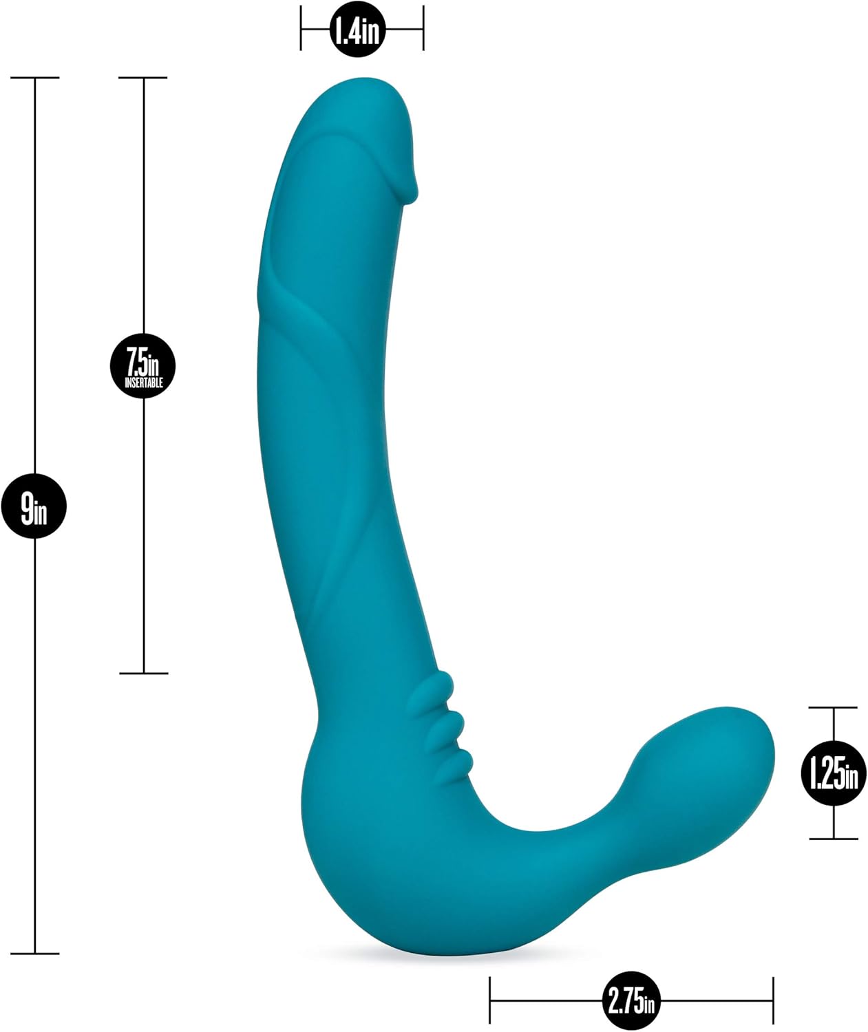 Blush Temptasia Luna 9" Silicone Curved Vibrating Dildo, Strapless Double Ended Cock, Rechargeable, Waterproof, Intense Deep Down Anal & Vaginal Pleasure Adult Sex Toys for Women & Couples - (Teal)