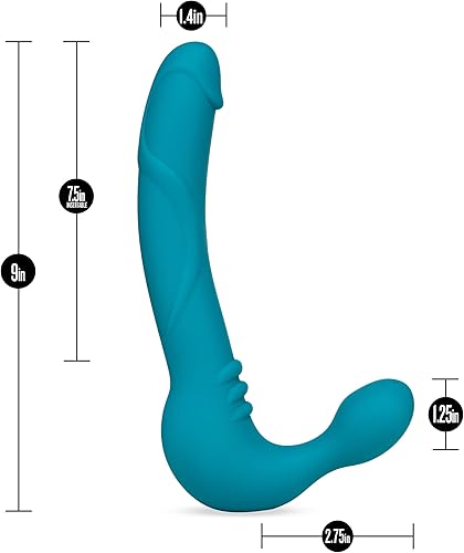 Miniatura 12 de Blush Temptasia Estella - Consolador vibrador curvado de silicona de 9.5 pulgadas, doble extremo sin tirantes, recargable, impermeable, profundo