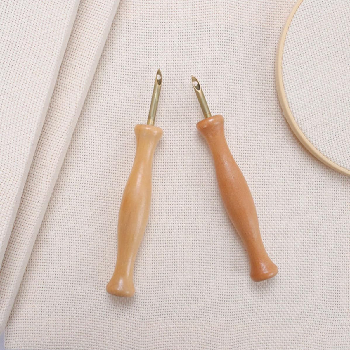 SKISUNO Wooden Handle Embroidery Needle with Threader for Punch Needle Felting and Hand Embroidery Craft Tool for DIY Stitching