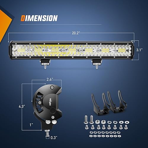 Miniatura 6 de Nilight Combo de punto de inundación de triple fila de 20 pulgadas, 420 W, barra de luz de 42000 lm, luces LED todoterreno con soporte de marco de