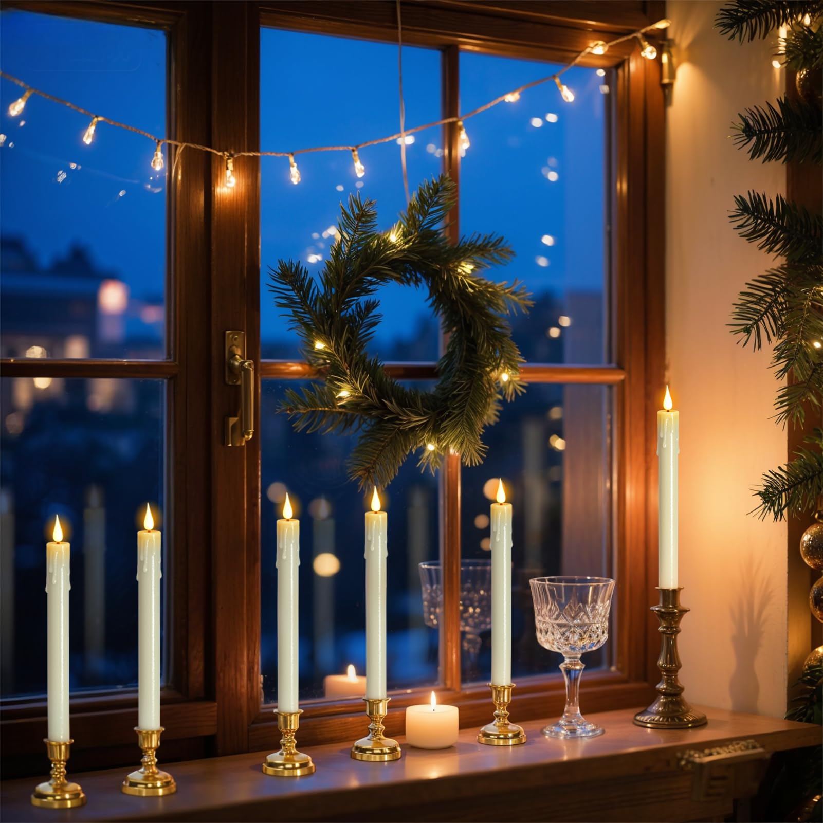 Candele natalizie senza fiamma per finestre, a batteria, con telecomando e timer, confezione da 6 candele a LED in plastica bianca tremolanti con ventose, decorazione per interni (supporti