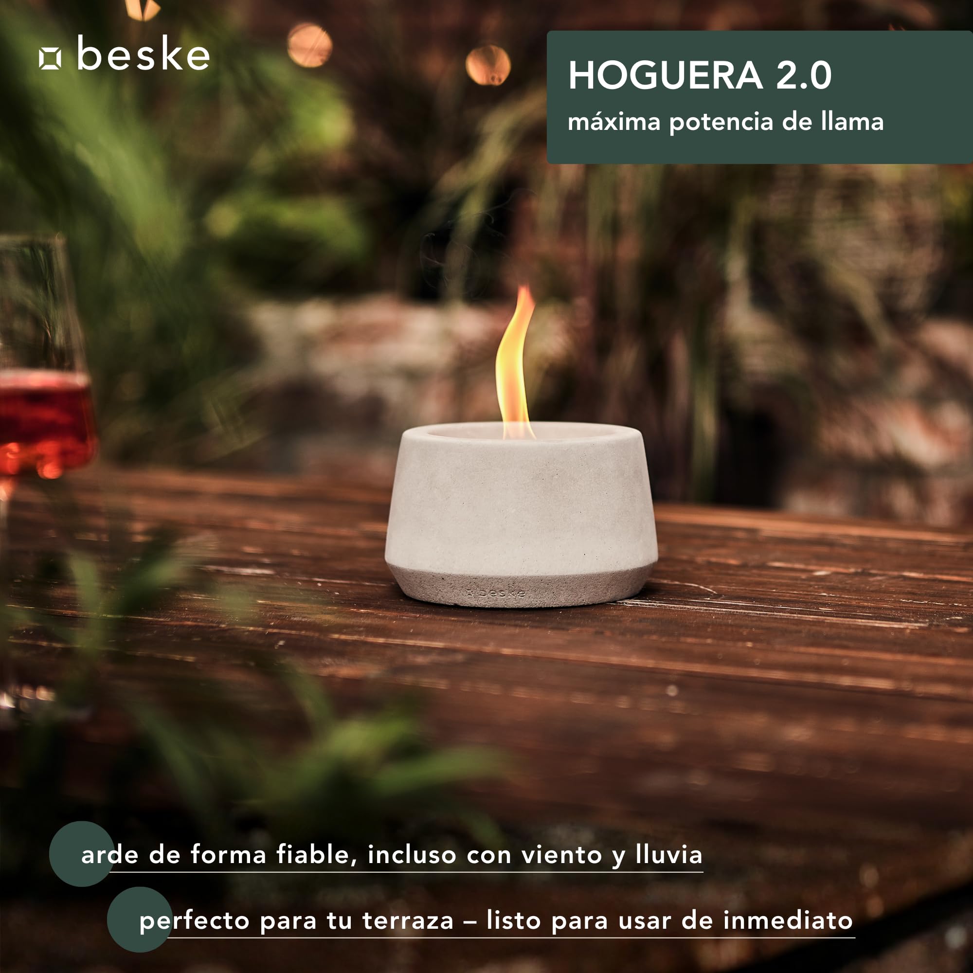 Antorcha decorativa de exterior en hormigón | Modelo Steller (⌀14 cm) | Sistema de mecha permanente, duración ilimitada | Para jardín y terraza | Hecho a mano en Alemania