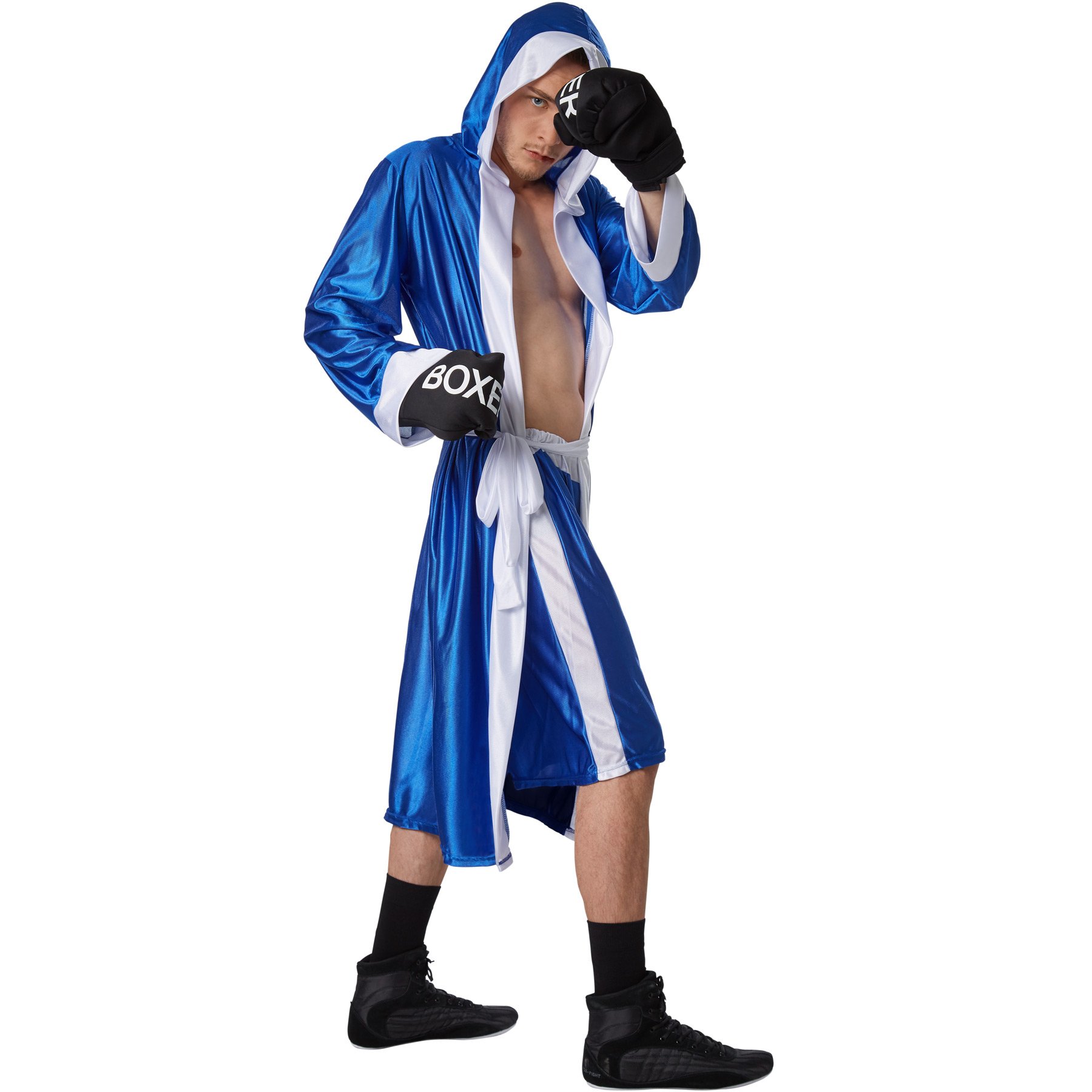 dressforfun Costume de Boxeur pour Homme | Costume Deux pièces de Boxeur | INCL. Ceinture à Lacer et Gants de Boxe à Fermeture à Scratch (Bleu | XL | no. 301832)