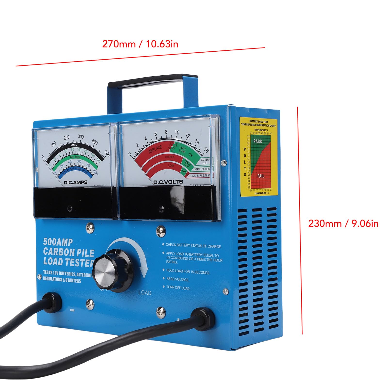 Probador de carga de batería HaloVerde 500A 1000 CCA, probador de alternador de carga automotriz para baterías de 0-15 V, para automóviles, carros y motocicletas