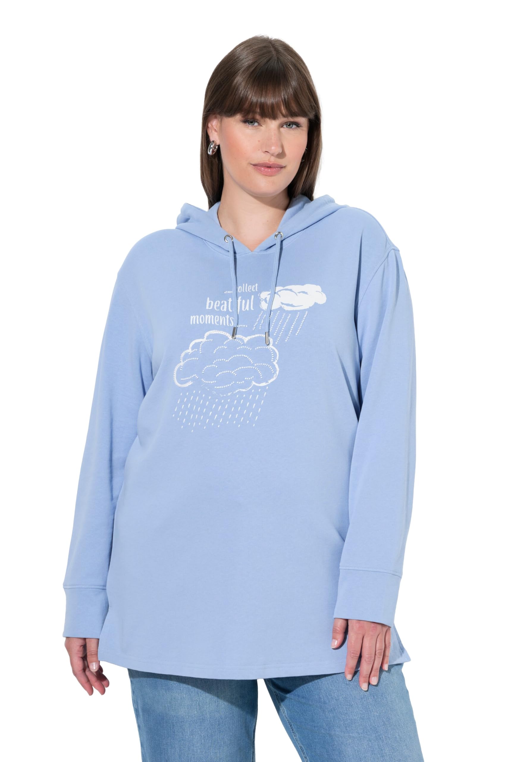 Ulla Popken Damen große Größen Übergrößen Plus Size Hoodie, Zierperlen, Kapuze, Langarm, Biobaumwolle 845672