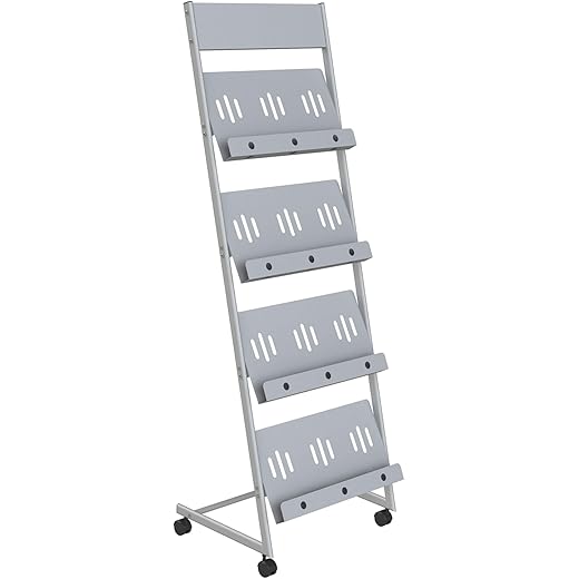 Magazine Holder Stand 4-Shelf 18 Grey