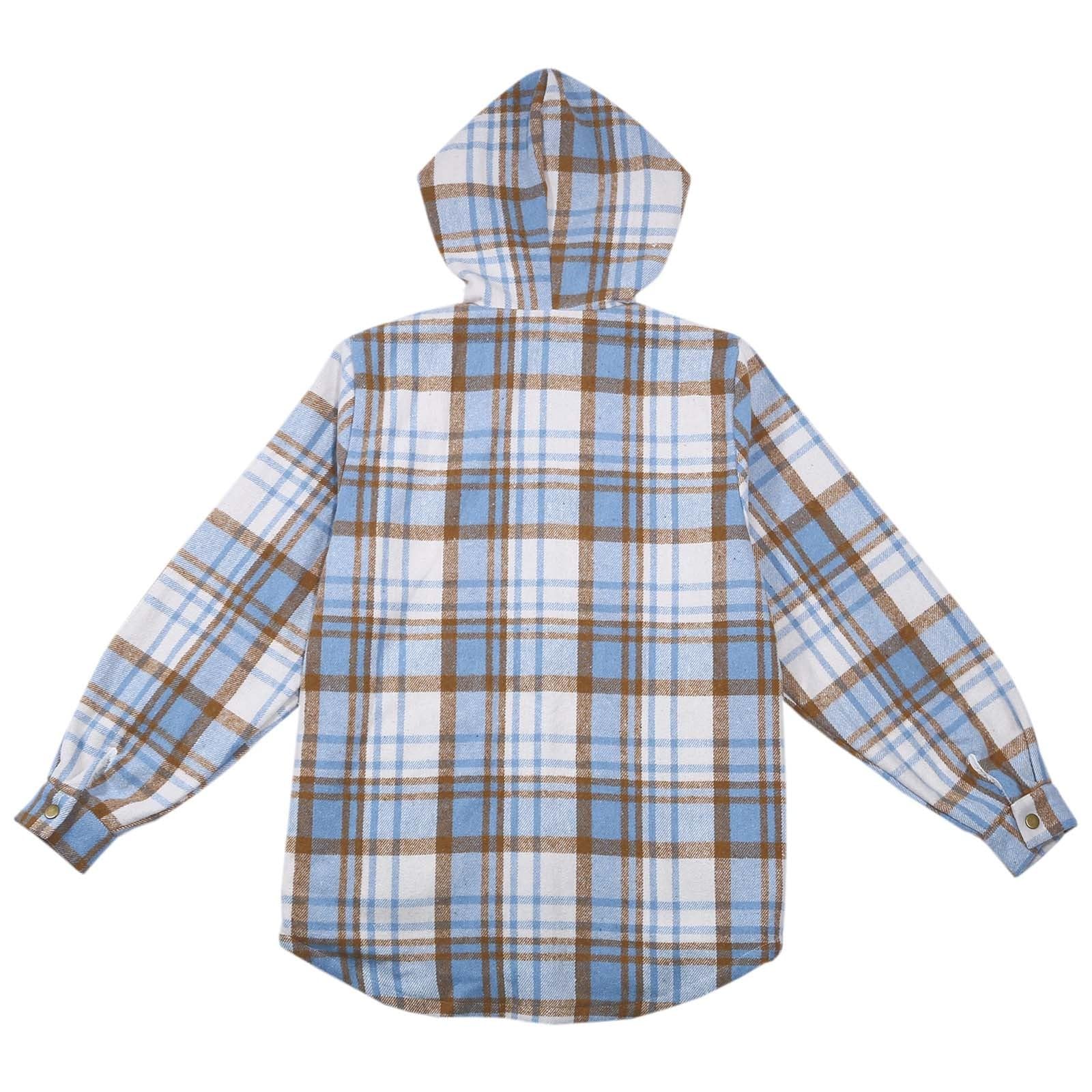 Genérico Chaqueta Polar Mujer,Chaqueta Corta A Cuadros para Mujer De Manga Larga con Botones Forro Polar Y Capucha para Mayor Calidez