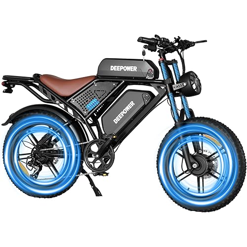 DEEPOWER Electric Bike for Adults,1500W/3500W Peak Motor,30MPH Electric Bicycle,48V 20AH/35AH/60AH Battery,35-180 Miles,20" Fat Tire Ebike, Shaman0 7-Speed Electric Dirt Bike