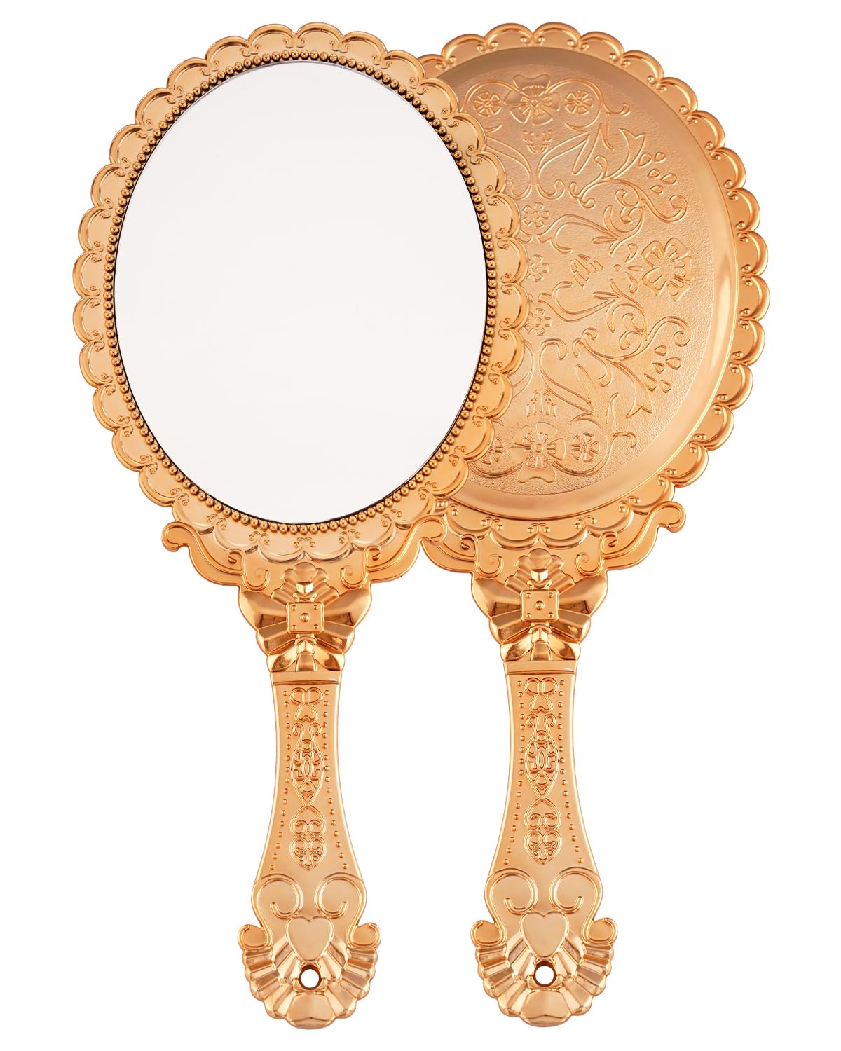 XPXKJ Hand Mirror Vintage Handheld Mirror with Handle Vanity Makeup Mirror Travel Mirrors (oval, Rose Gold) oval
