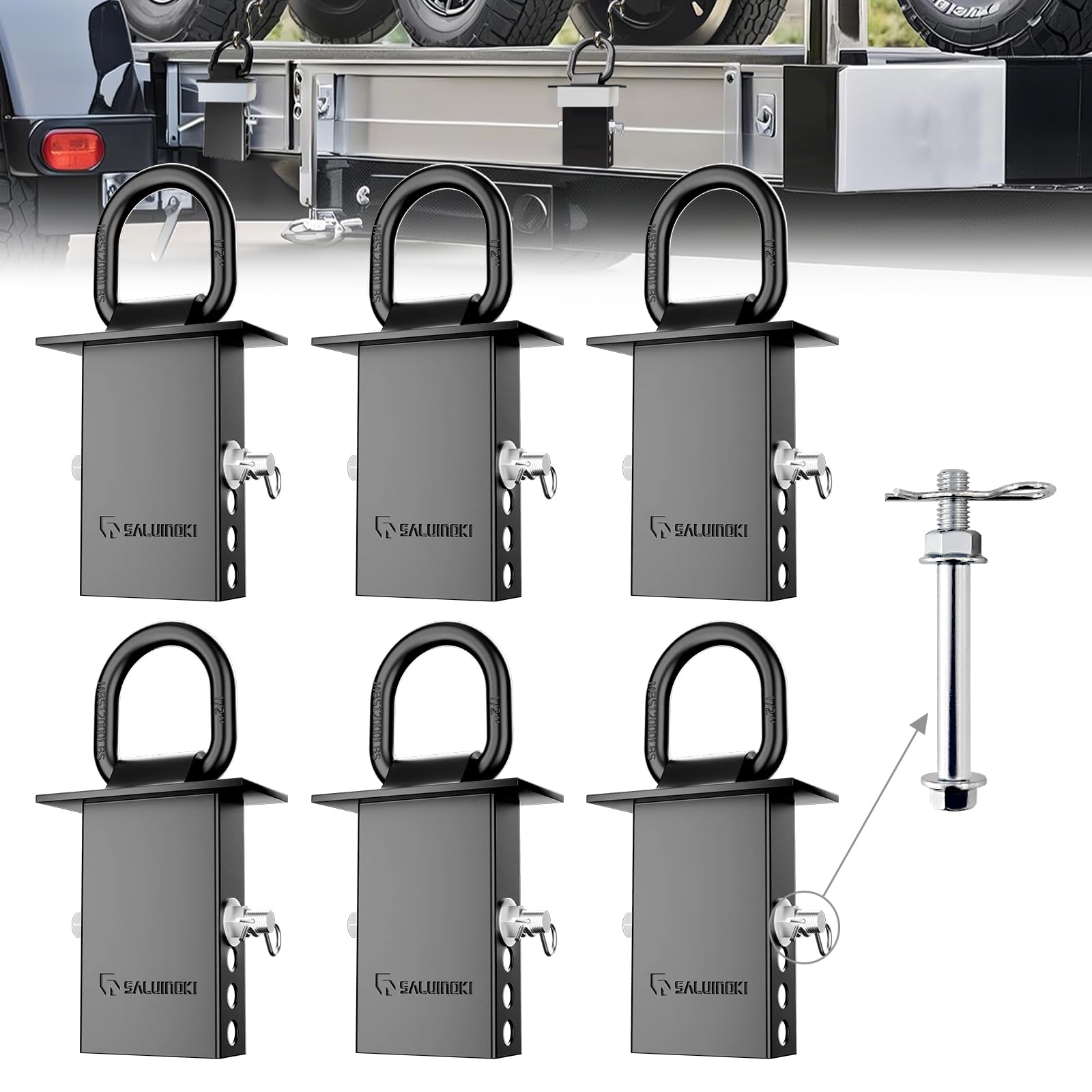 Lot de 6 Anneaux en D Robustes avec verrou Anti-Perte et Gants, Anneau en D pour remorque, Charge de Rupture de 7,3 kg, Noir galvanisé