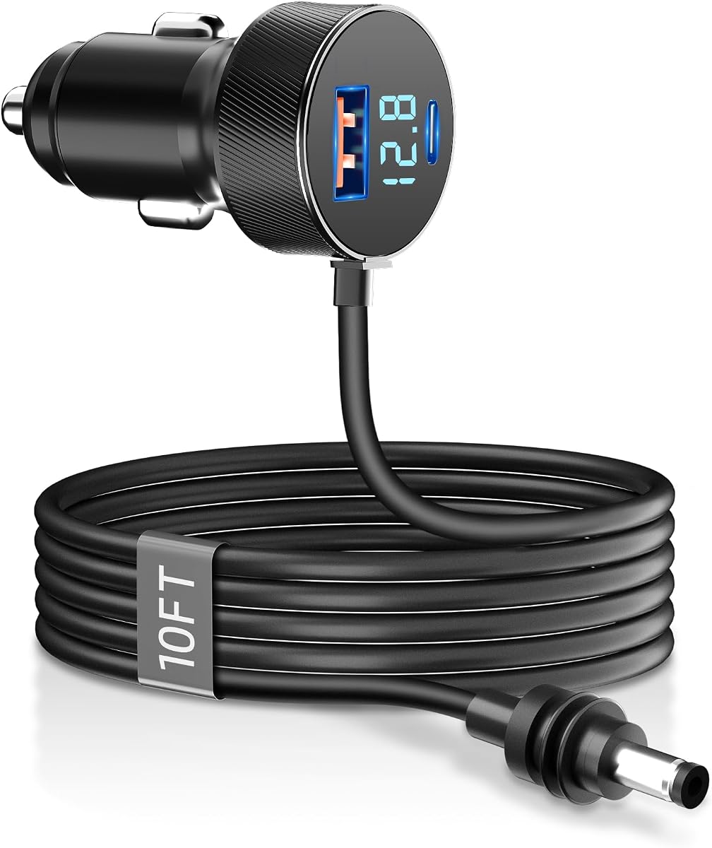 3 in 1 Starlink Mini Car Adapter Charger for Starlink Mini Cigarette Lighter Adapter 12V to 24V DC Power Supply with LED Voltmeter PD 45W and USB A 18W Ports for Trucks Cars RVs (10FT)