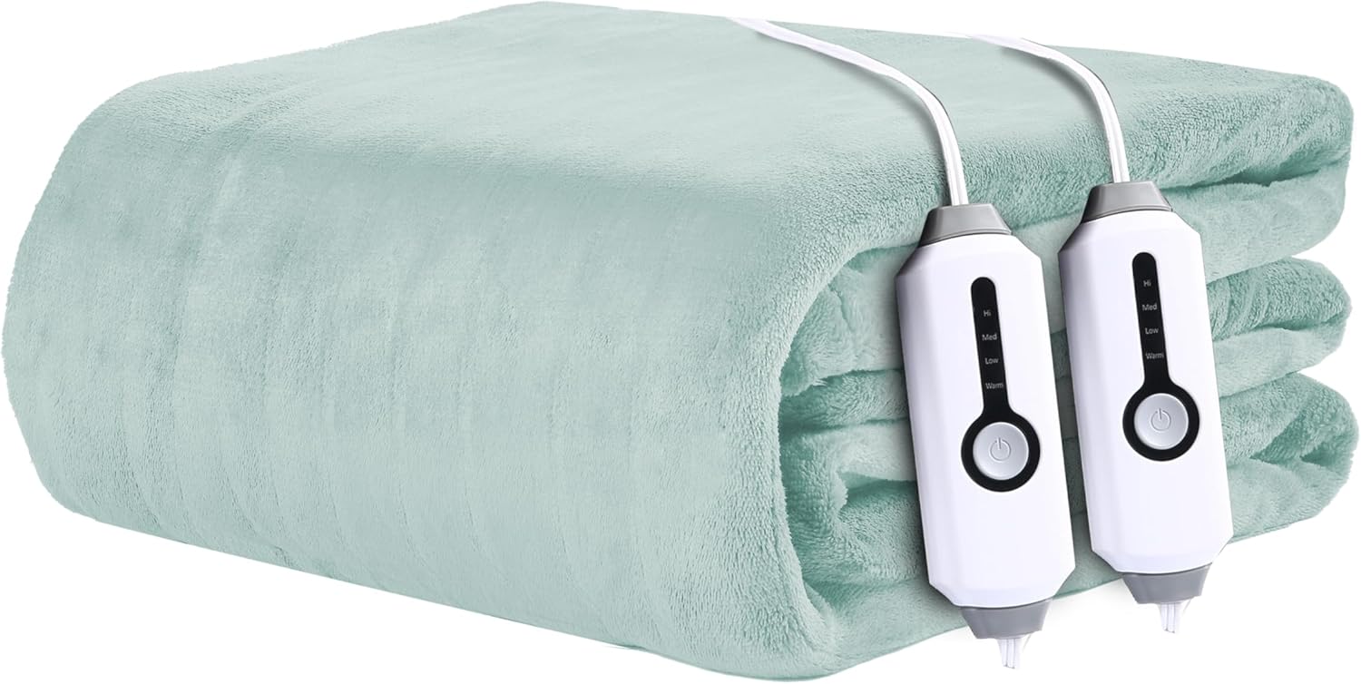 Electric Heated Blanket 84"x90" Queen Size - 4 Heat Settings & Dual Controllers, 10H Auto Shut Off, Ultra-Soft Coral Fleece Heated Blanket with Overheat Protection, Mint Green - Image 7