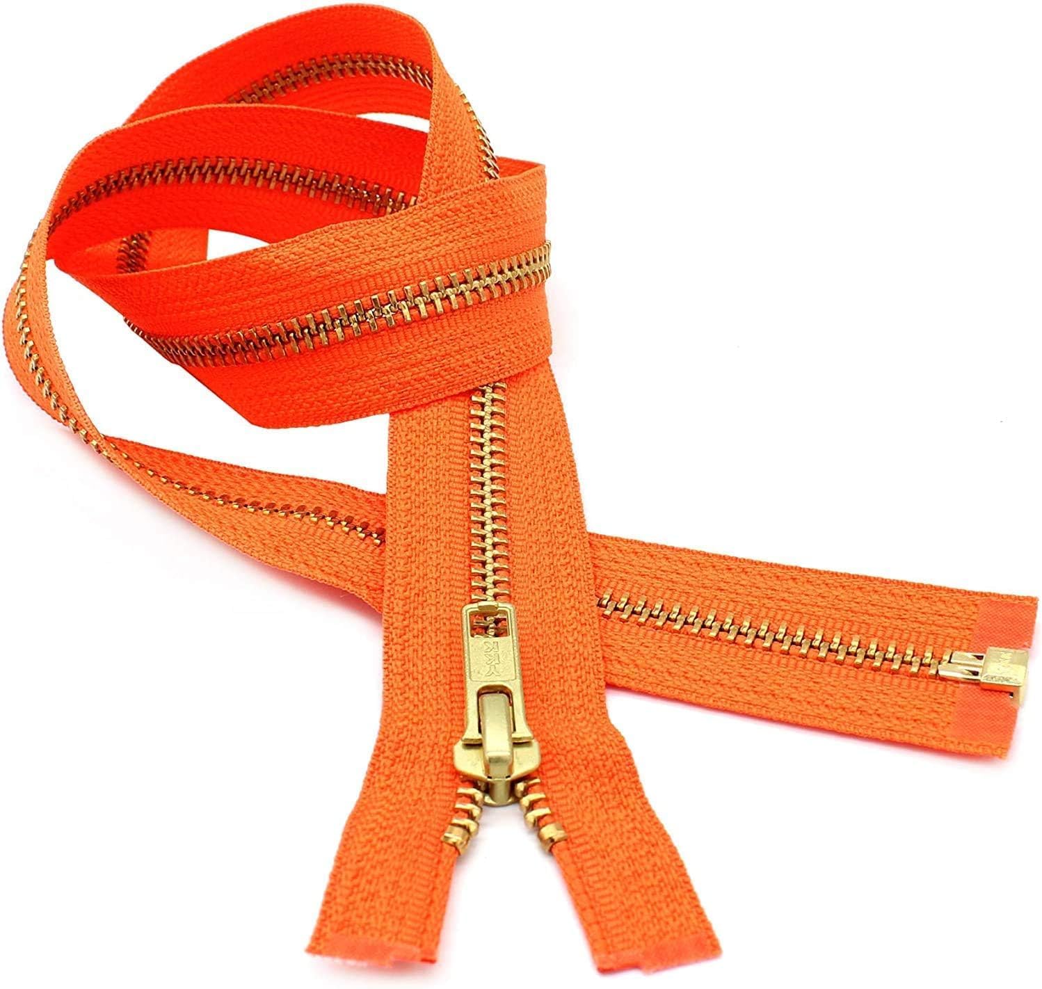 #5 Brass Medium Weight Orange Metal Separating YKK Jacket Zipper - Choose Length - Orange 523-1 Zipper Per Pack - Made in The United States (12" Inches)