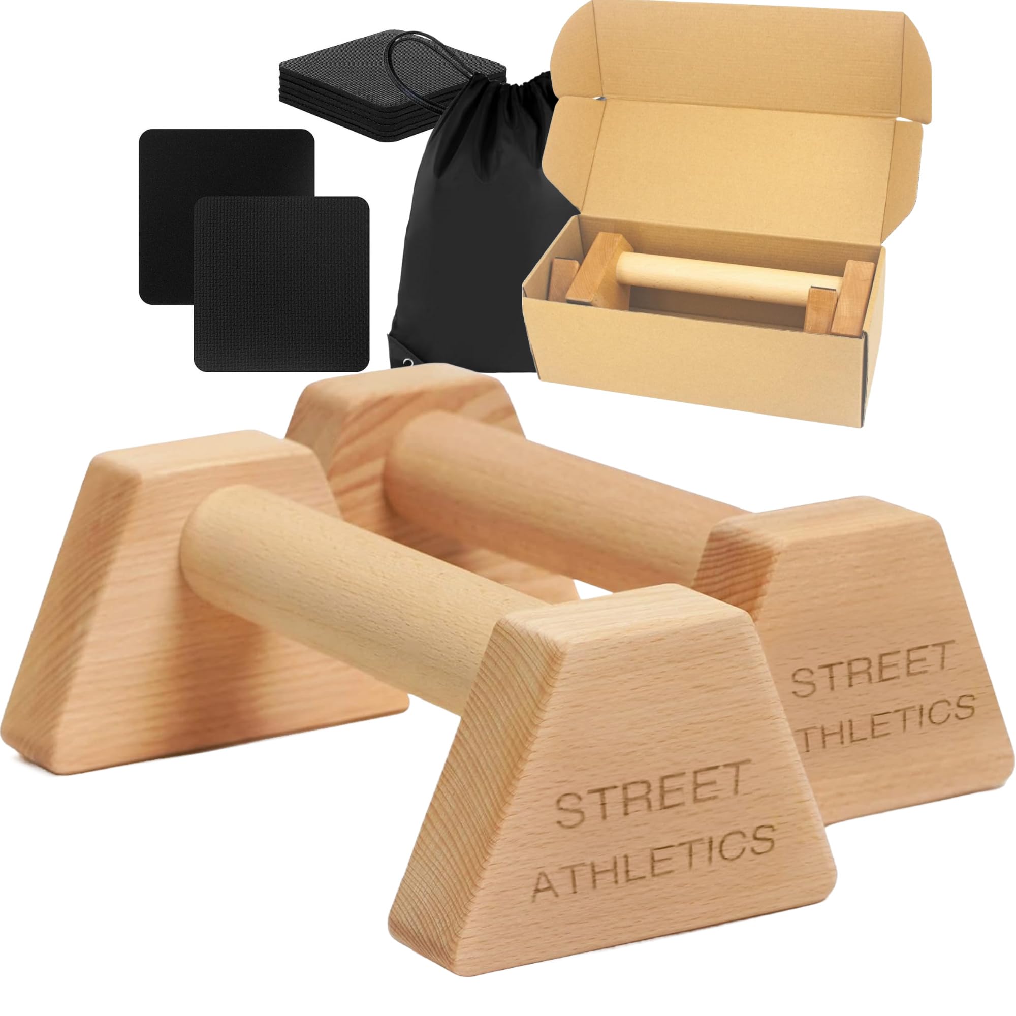 Sheltter Barras Paralelas Calistenia de Madera |Incluye Bolsa de Transporte + Almohadillas de Agarre| Barras Push Up Antideslizantes - Soporte Flexiones para Interior/Exterior - Accesorios Crossfit