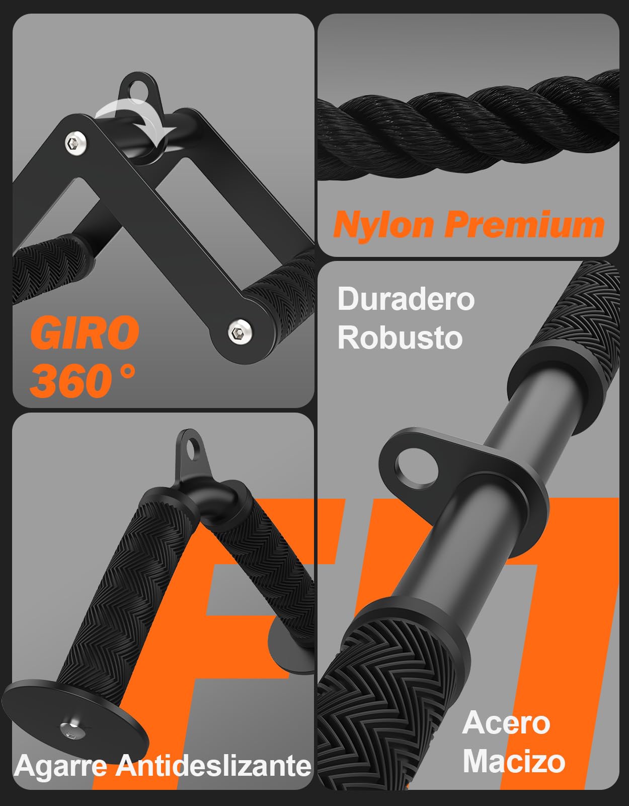 Set de accesorios para máquina de cable Fitarc para gimnasio y entrenamientos en casa, accesorios de extracción LAT con agarres antideslizantes, negro