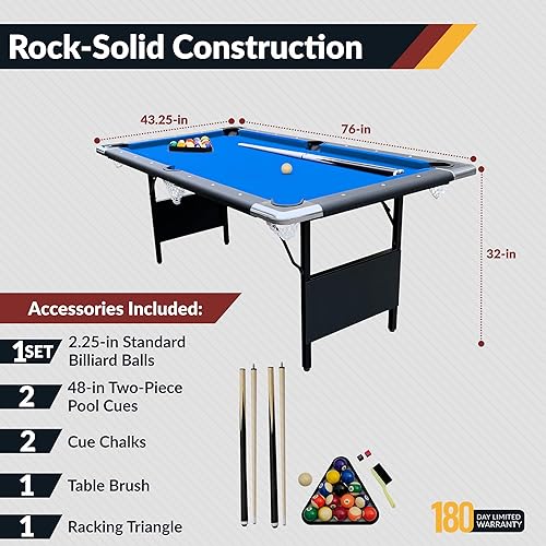 Miniatura 3 de Hathaway Fairmont 6 Ft Portable Pool Table, Adults Folding Billiards Tables for Game Room with Easy Foldable Storage, Includes Full Set of Billiard