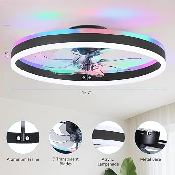 STERREN RGB Ceiling Fans with Lights, 15.7 Low Profile LED Ceiling Fan