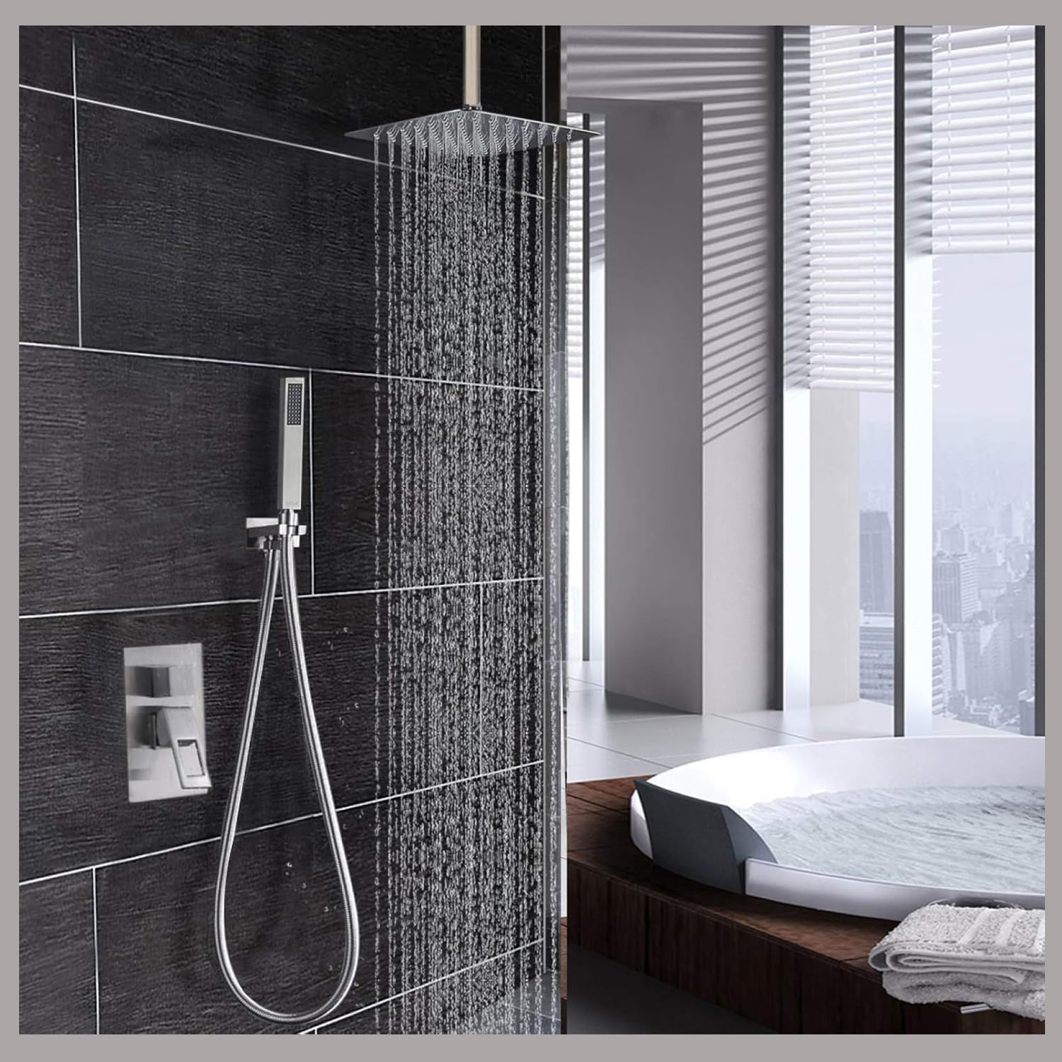 8 Inch Square Rain Shower Head,High Pressure Stainless Steel Rainfall Shower Head with 360°Swivel,Anti-Limescale,Universal G1/2″ Fitting,Ceiling or Wall Mounted,Chrome Finish