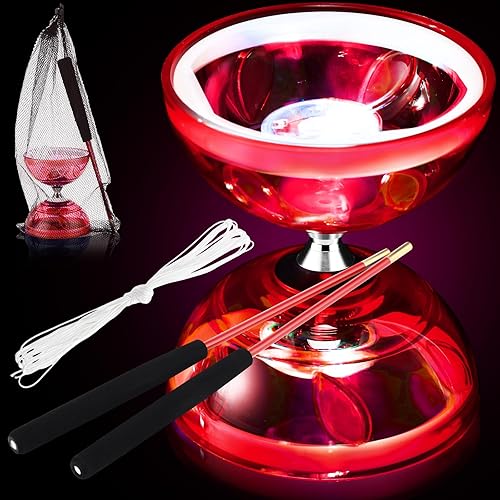 Simgoing El juego de diábolo chino Yoyo incluye juguete de diábolo LED colorido de 5 pulgadas con 2 varillas de diábolo, 1 cuerda de diábolo y 1