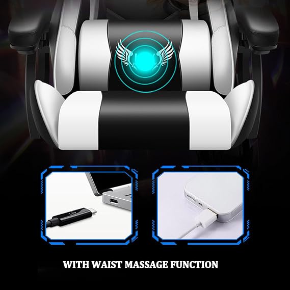 Gaming Chair, Ergonomic Computer Chair with Lumbar Massage & Heat, Video Game Chair with Silent Casters, 3D Adjustable Backrest, Thickened Seat, PU Leather, Hidden Footrest Pink