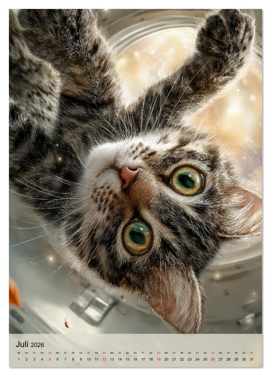 Katzen im Weltall - lustiger Katzenkalender für Kinder, Familien und Katzenliebhaber (hochwertiger Premium Wandkalender 2026 DIN A2 hoch), Kunstdruck ... und Katzenbesitzer. (CALVENDO Tiere)