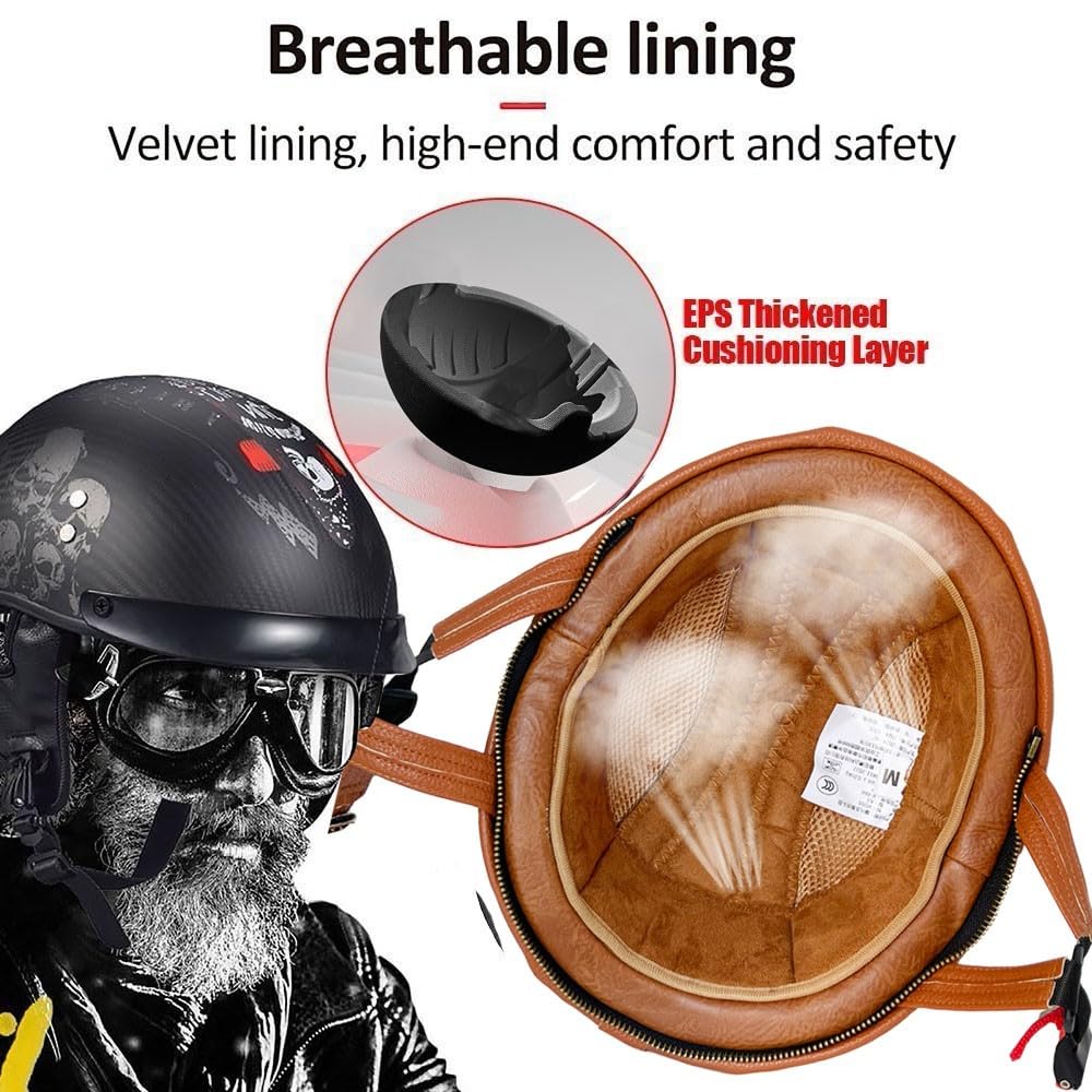 Casque de Moto Demi-Jet Homologué ECE avec ABS Antichoc - Intérieur Détachable en Suédine et Col Amovible | Couche EPS Haute Densité, Fermeture Rapide pour Homme et Femme