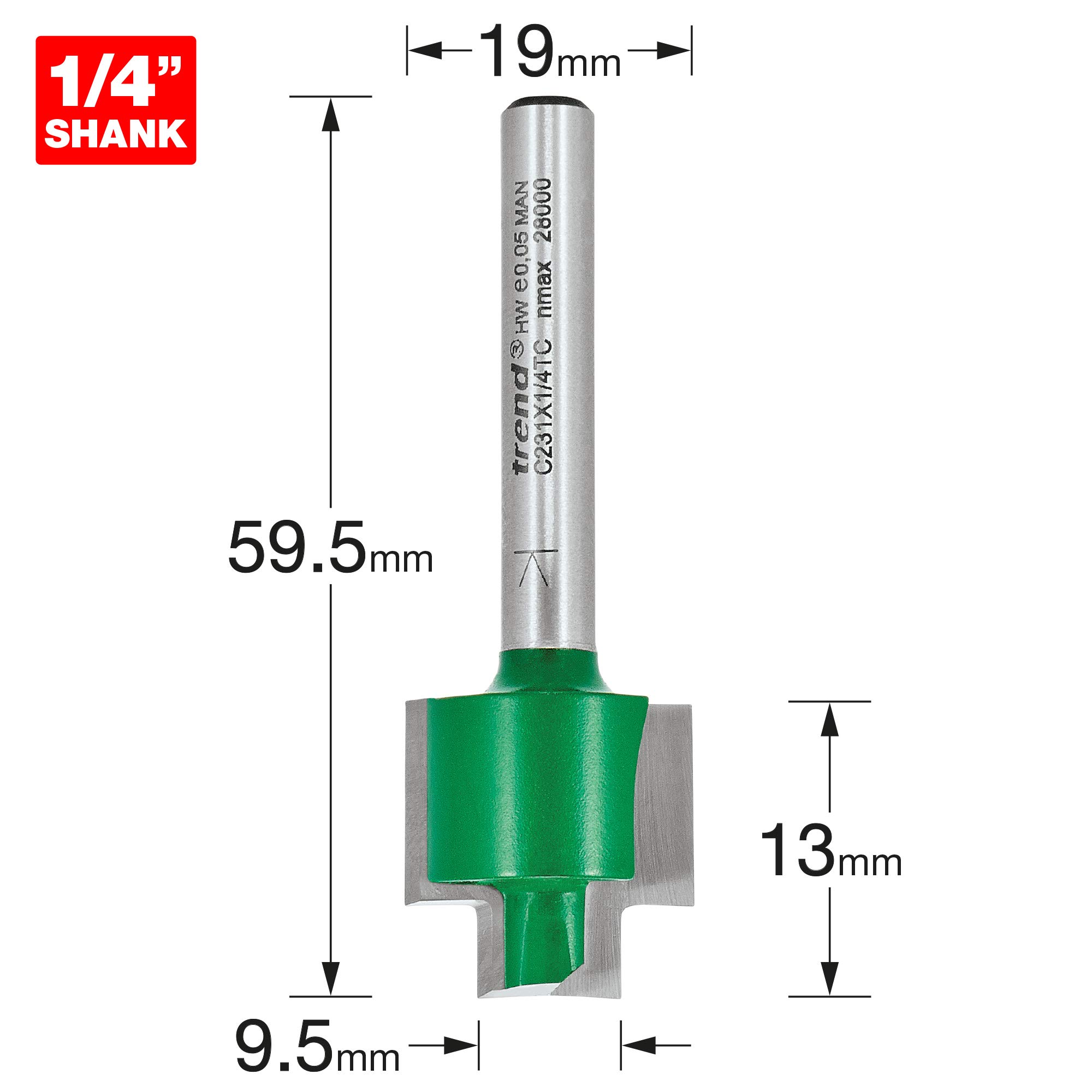 Trend C231x1/4Tc Craft Pro 1/4" Shank Stepped Rebater Router Cutter Bit-C231x1/4Tc X 9.5Mm Diameter 2 13Mm Cutting Length 2 6Mm, Silver