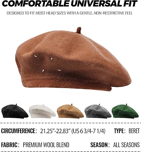 Miniatura 6 de CLAPE Boina de lana francesa para mujeres y hombres, sombreros de otoño e invierno, color sólido, boina cálida para artista, sombrero de pintor