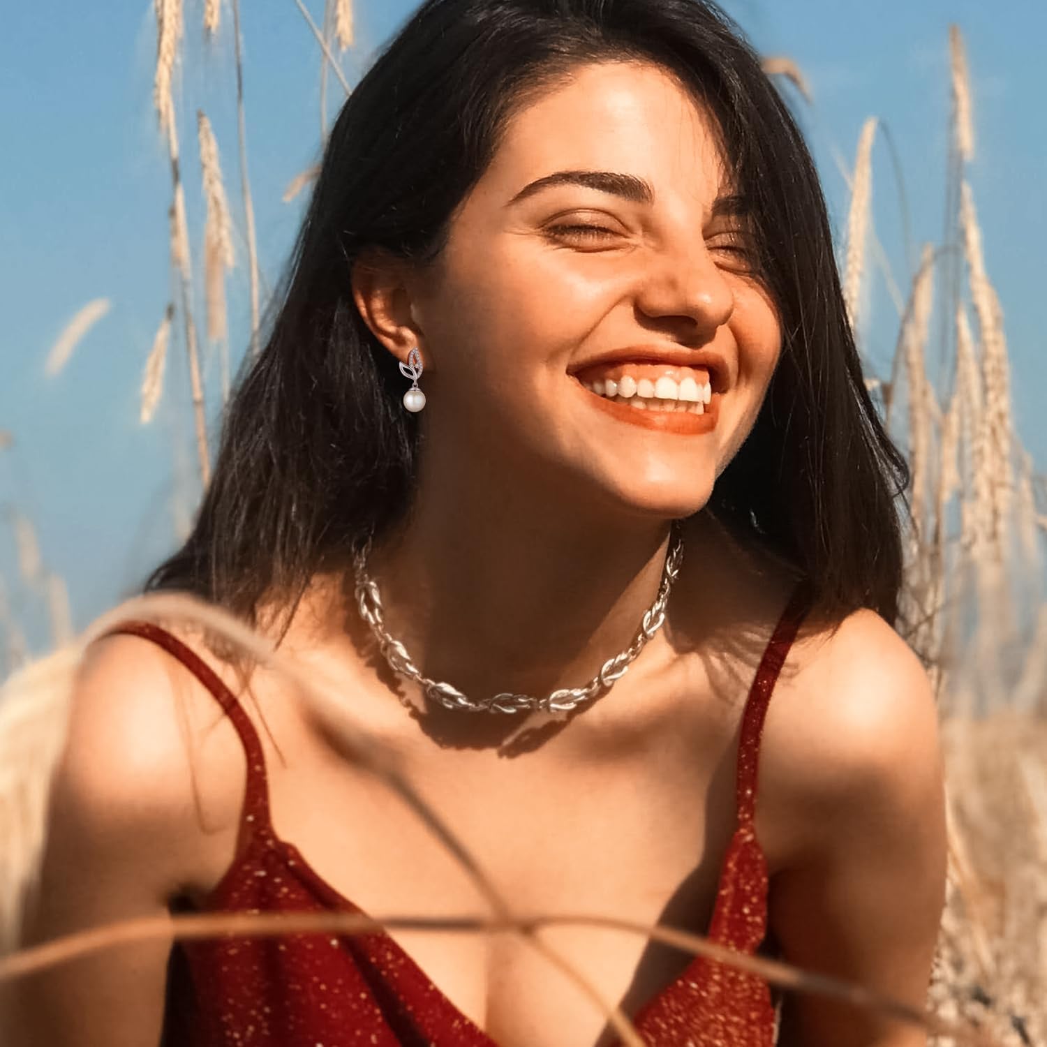 FANCIME Pearl Earrings 925 Sterling Silver Leaf Pearl Stud Earrings Dangle Earrings with Genuine Quality 8.5-9mm Freshwater Cultured Pearls Fine Pearl Jewelry for Women - Image 5