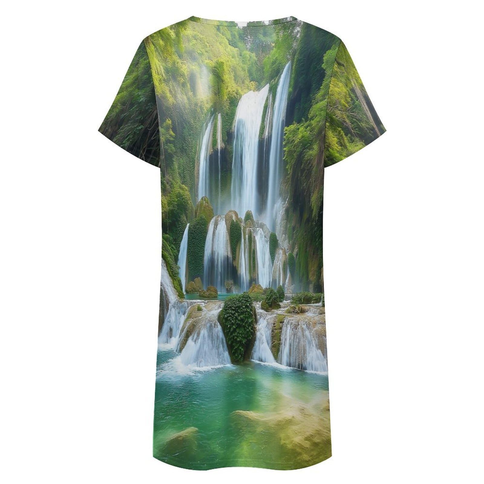Camisones De Mujer - Paisaje De Cascada Camisón De Manga Corta para Estar En Casa Tallas S-3Xl Holgado Largo Suave para El Verano.