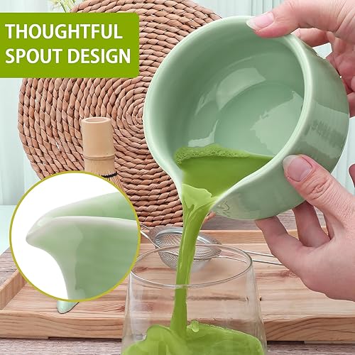 Miniatura 7 de Juego de batidor de matcha, juego de 7 piezas de matcha verde incluye cuenco de matcha (19 onzas), batidor de bambú y cuchara de matcha, soporte