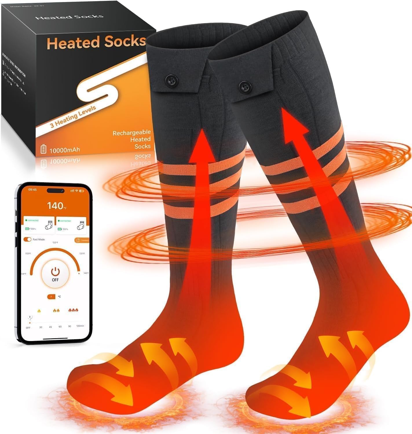 Heated socks with app control, rechargeable warmth up to 10 hours