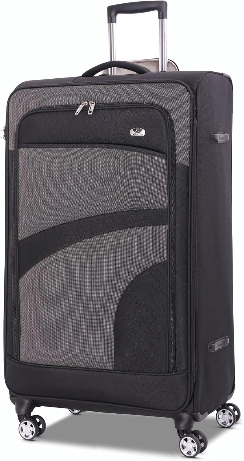 AeroliteLarge 30in Lightweight 8 Wheel Eco Friendly Travel Checked Check in Hold Luggage Suitcase with TSA Lock Black Grey