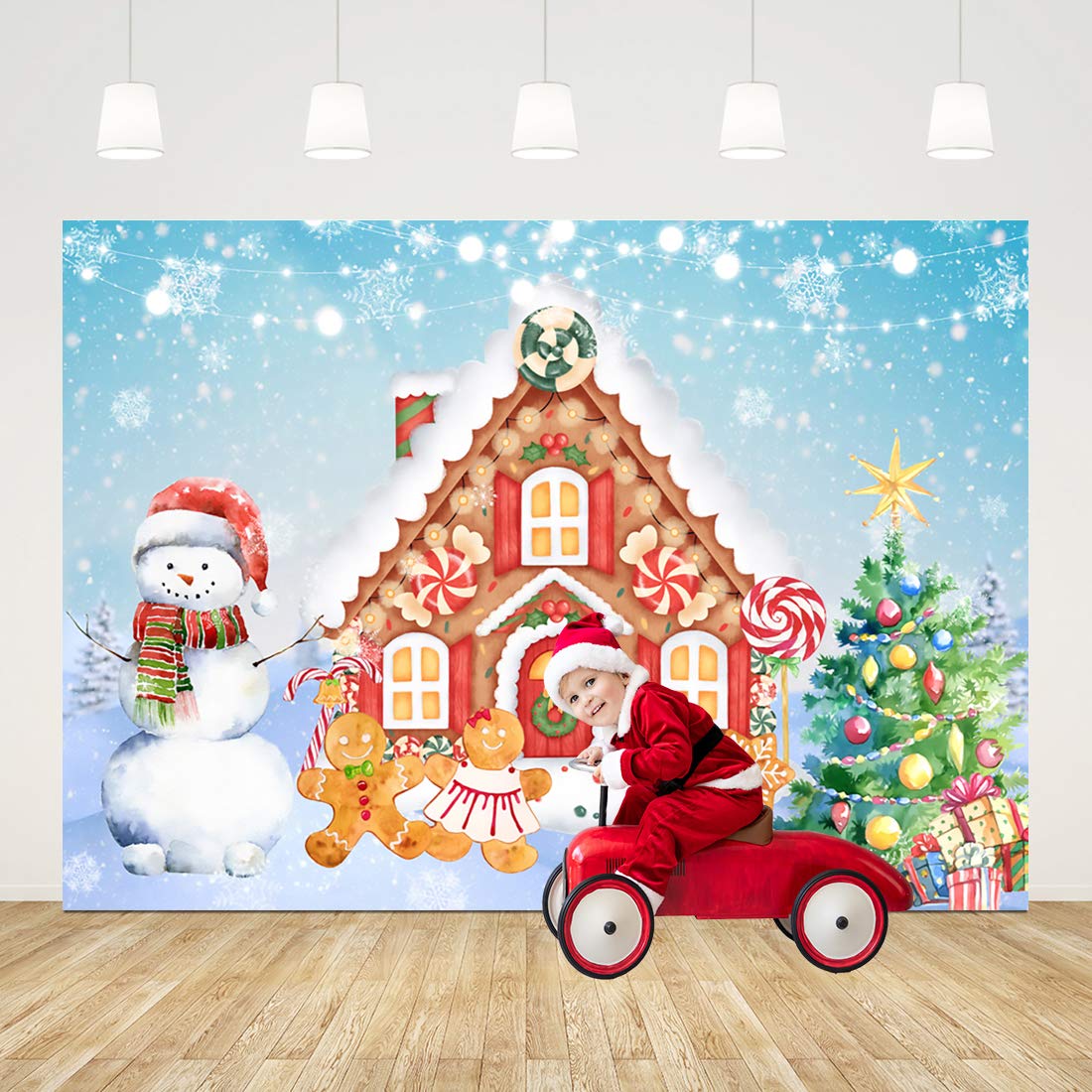Weihnachts-Fotohintergrund 'Lebkuchenhaus' – 2,1 X 1,5 M, Vinyl, Mit Schneemann & Weihnachtsbaum, Für Fotoshootings & Partydekoration