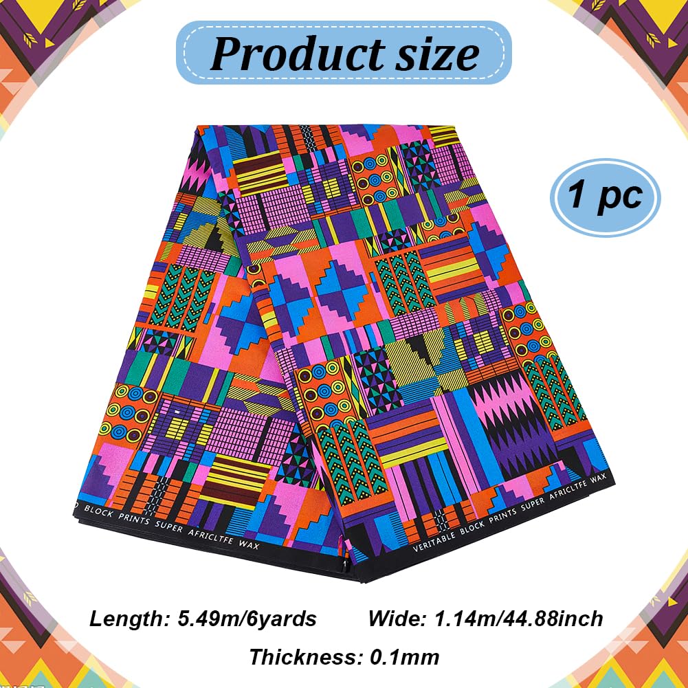 FINGERINSPIRE 6 Yards Cloth African Fabric by The Yard - 45 Inch Wide Colorful Kente Wax Printed Polyester Fabric, Ethnic Style Patchwork for Party Dress, DIY Crafts, Garment Accessories - Image 2