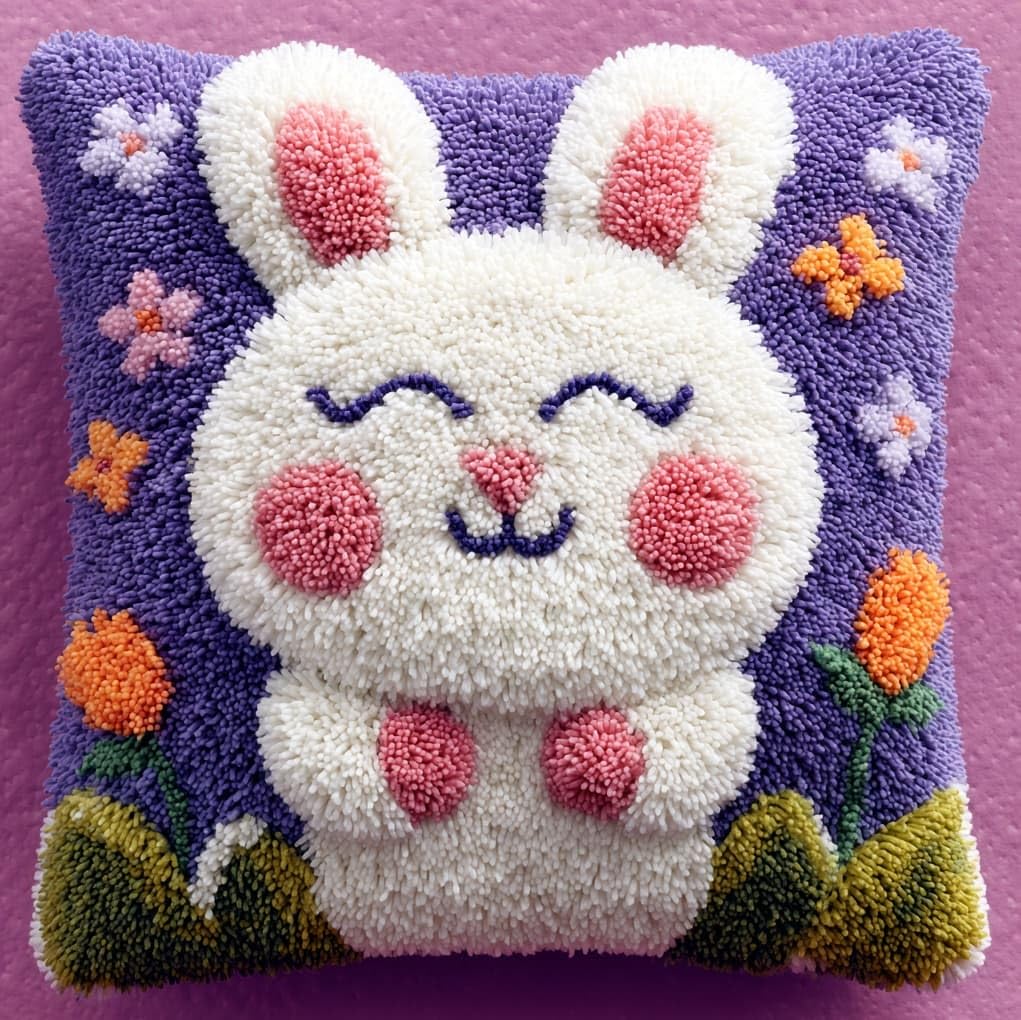 Wallustrioaw Lavender Latch Hook Kits For Adults, And Rabbit,Diy Latch Hook Kit Cushion Throw Pillow Embroidery Craft For Beginner Christmas,Birthday Gifts,17X17in