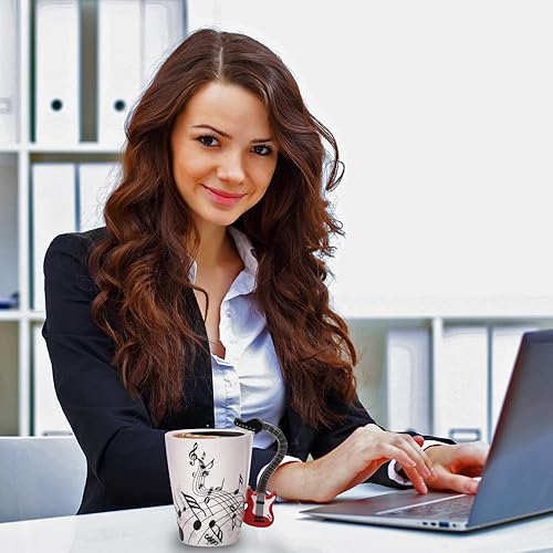 Miniatura 5 de Taza de cerámica para guitarra de 12.9 onzas, taza de té con notas musicales, café, leche, regalo para guitarristas, músicos, mujeres, hombres,