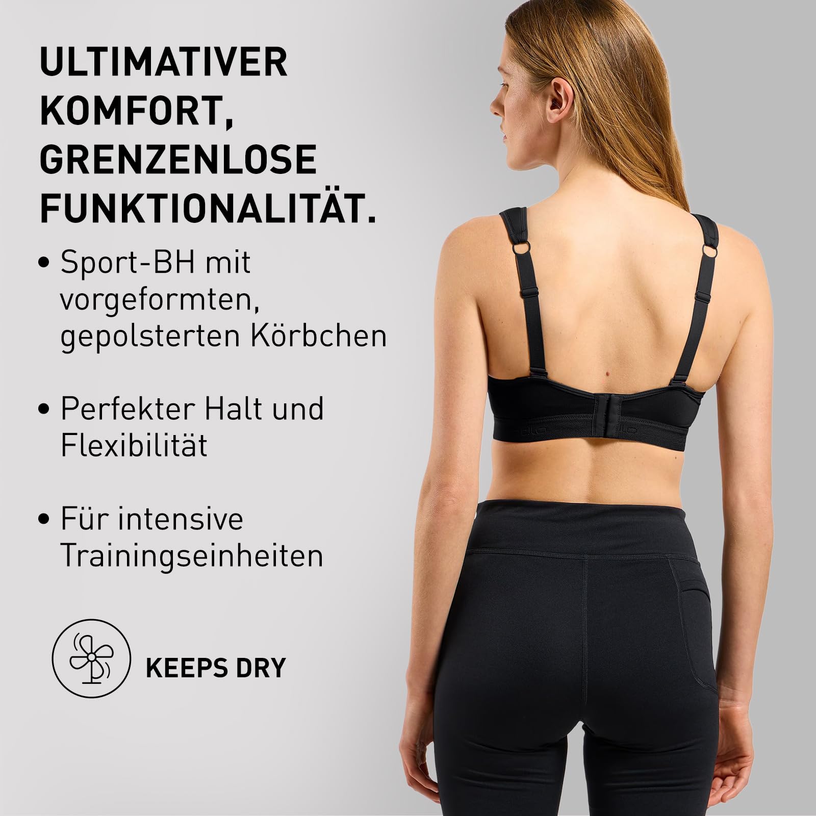 Odlo Sport BH Padded High I Sport BH Damen Starker Halt I Sports Bra Gepolstert High Support