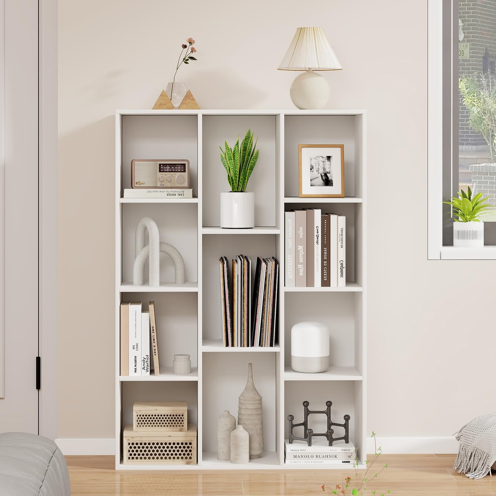 KOMFOTTEU Libreria Aperta con 11 Scomparti, Libreria a Cubi, Arredamento Casa, Scaffale da Ufficio, 74 x 24 x 106 cm (Bianco)