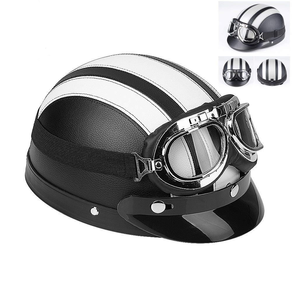 Estink Casco semi-aperto per motocicletta, protezione per scooter, casco aperto in pelle, con visiera, 54-60 cm