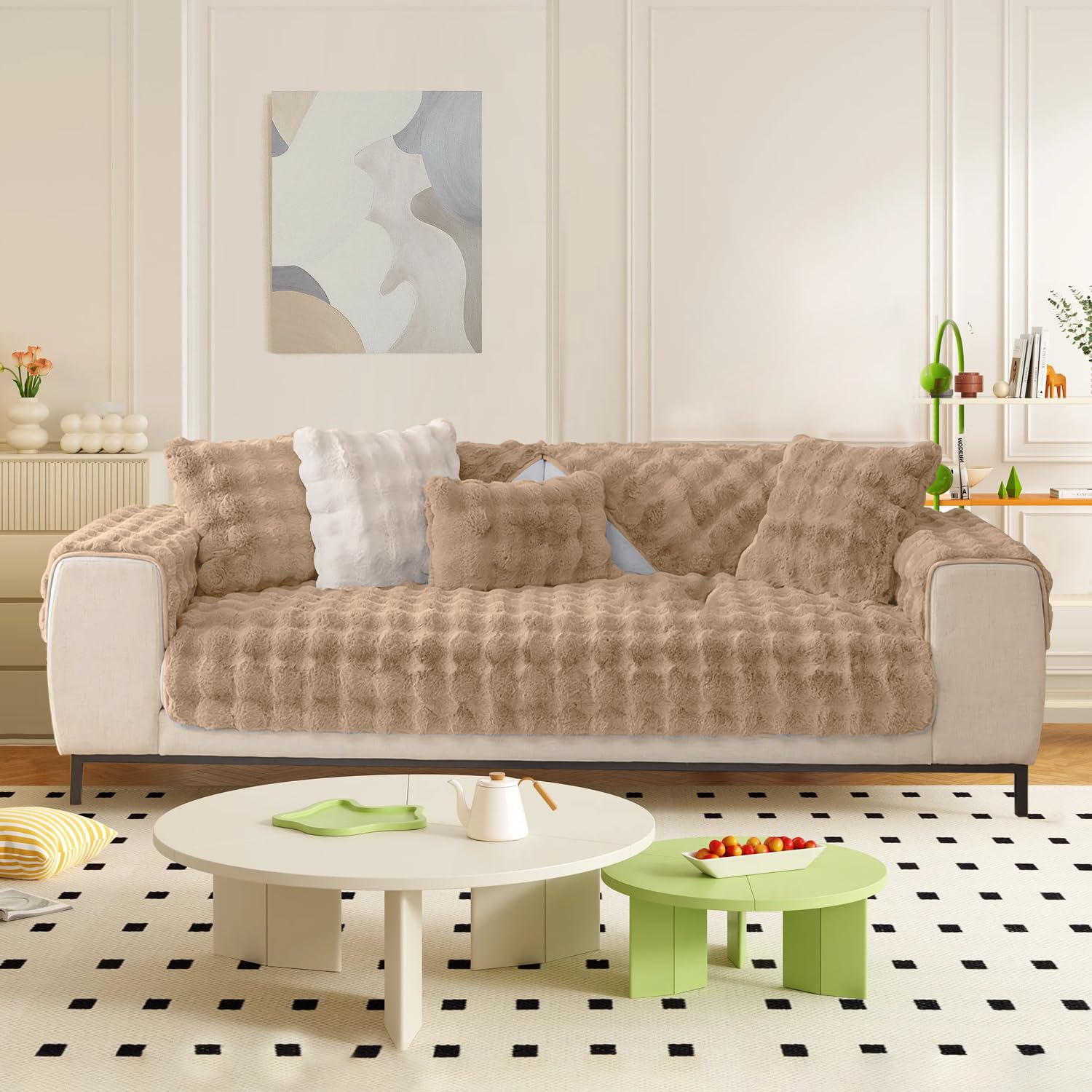 LINGKY Thick Rabbit Plush Sofa Covers 1 2 3 Seater, Non-Slip Sofa Slipcovers for Corner L Shape Funny Fuzzy Sofa Cover - Image 2
