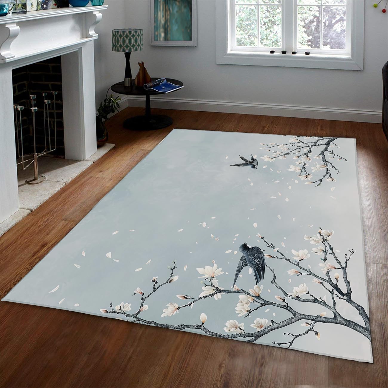 Teppich 120x170cm Vintage Blumen Zweig Waschbar rutschfest Vögel