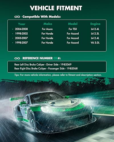 Miniatura 3 de SCITOO Pinzas de freno traseras izquierdas+derecha con soporte 19-B2068 19-B2069 rojo compatible para Acura TSX 2004-2008 para Honda para Accord