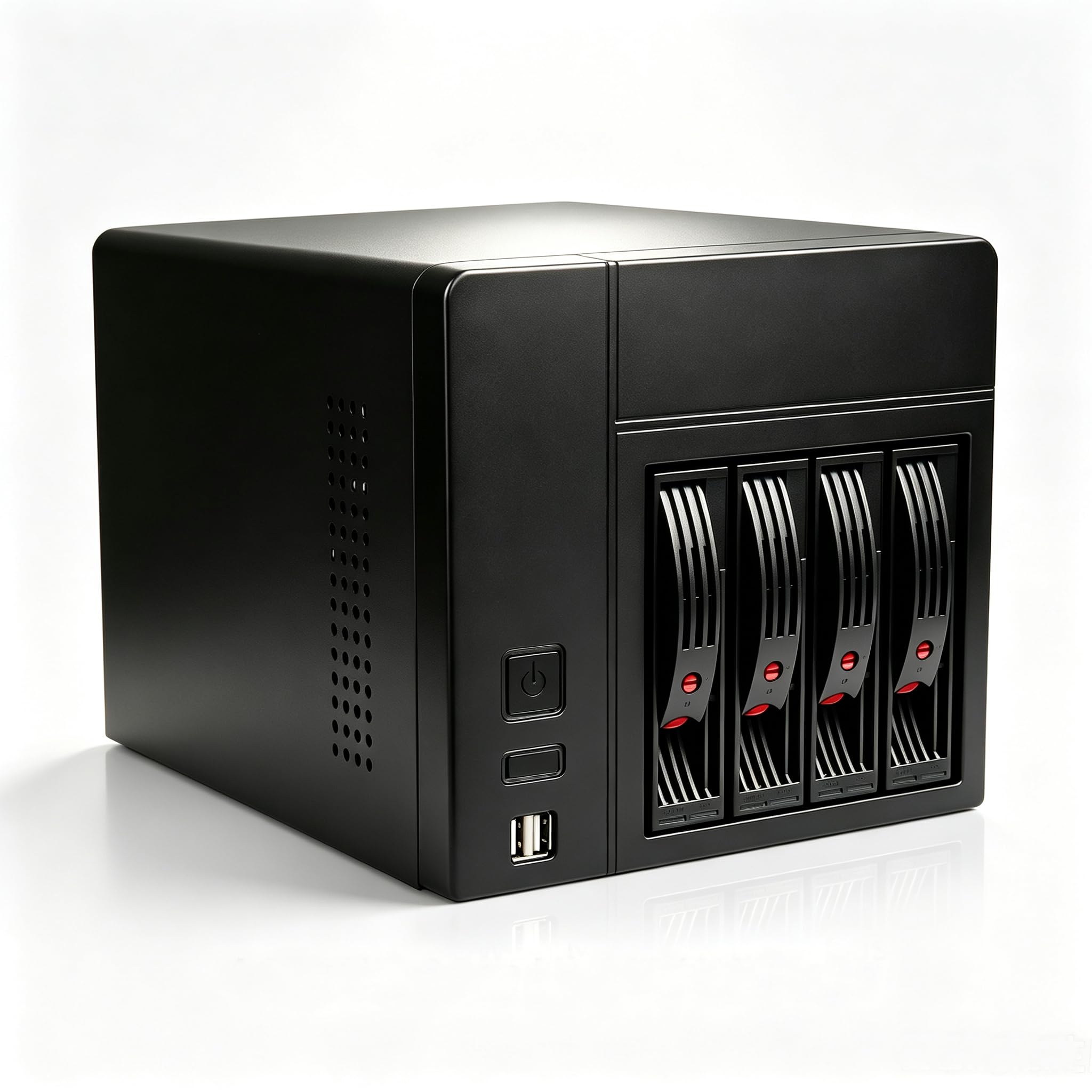 Mini-ITX NAS PC K3 Chassis, 4 Bay DIY Computer Case, Compatible with PSU Flex&MB ITX, 4 x 2.5/3.5" Tray, Network Attached Storage Enclosure with 2 Front USB Ports and 1x12cm Back Chassis Fan-image-3