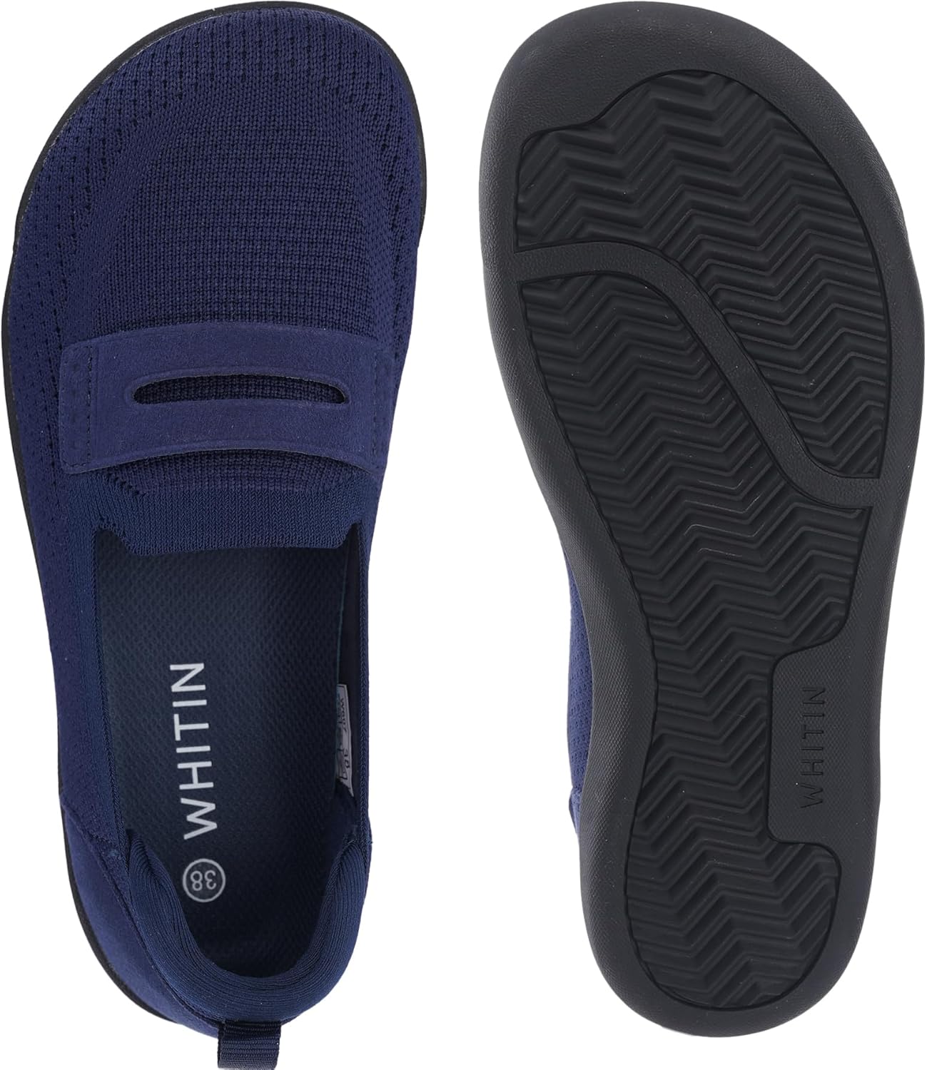 WHITIN Women's Barefoot Shoes Loafer Flats Wide Toe Box Zero Drop Sole Driving Size 7 Knit Slip on Walking Office Work Business Soft Dark Blue 38 - Image 6