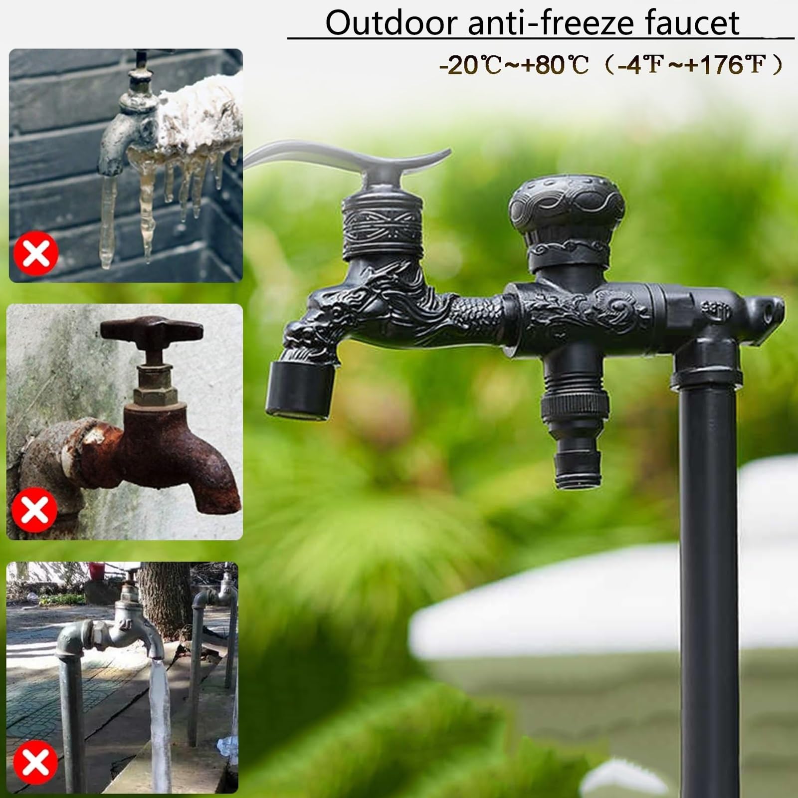 Colonne d'arrosage extérieure entièrement en cuivre avec Double Robinet - Robinet de Jardin Vertical résistant au Gel, Durable et Efficace pour l'arrosage des Cours et Le