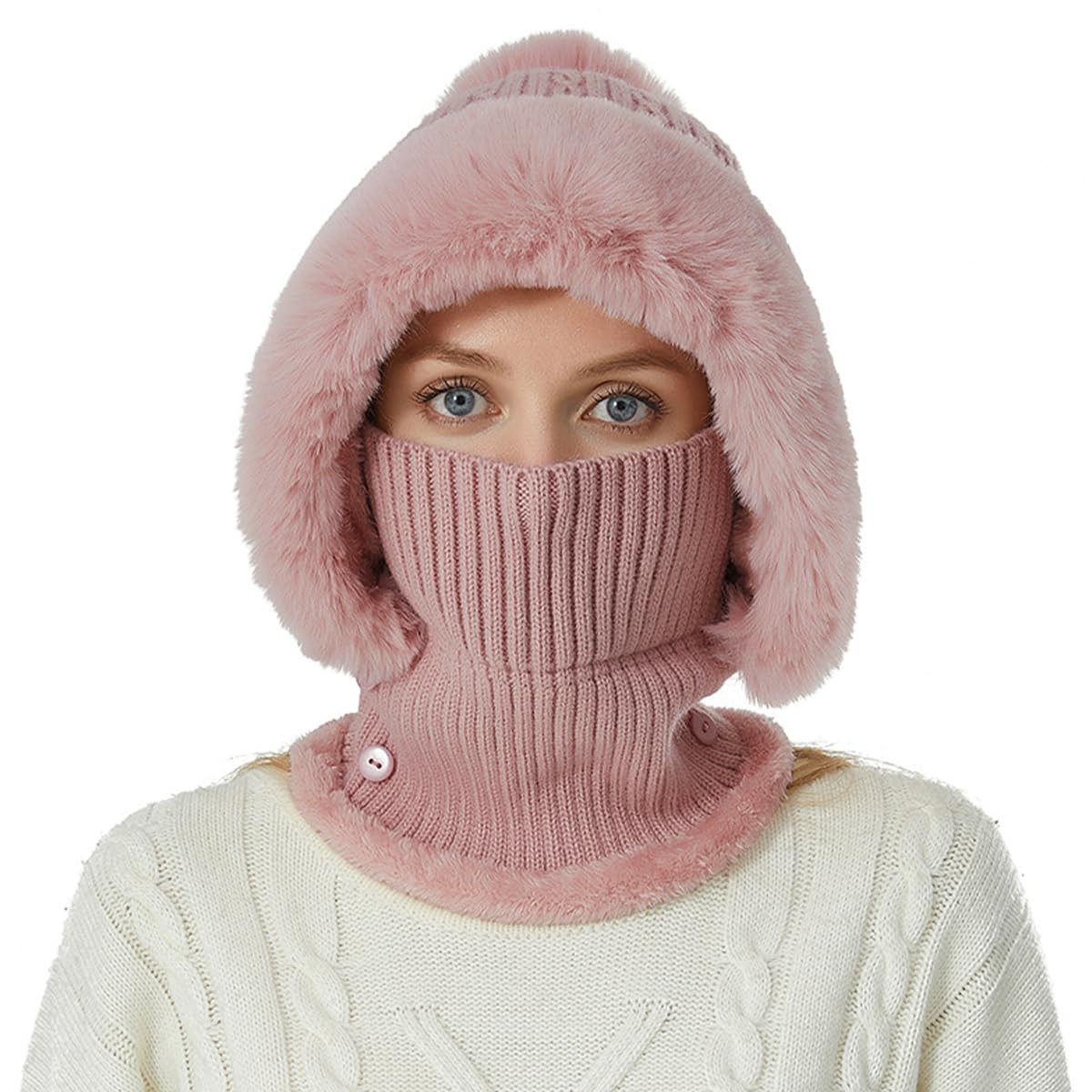 JFAN Cappelli Donna Inverno Berretto Donna in Maglia Cappello e Sciarpa Donna in Pile Caldo per Sci Outdoor