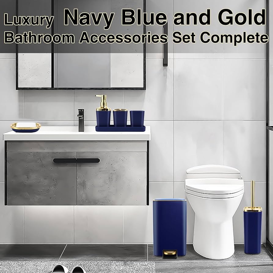 Amazon.com: XLHOMO Navy Blue Bathroom Accessories Set 8